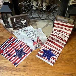 NWT Set of 8 Placemats and 1 Table Runner Summer Americana Farmhouse Theme
